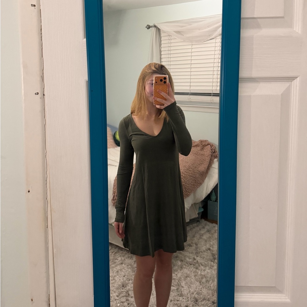 Express Olive Long Sleeve Dress